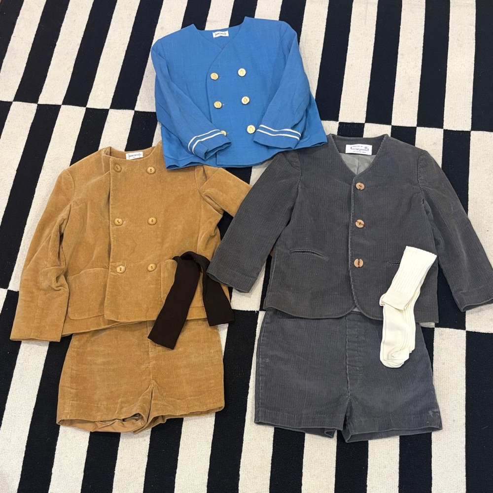 Vintage Kids Matching Sets in Blue, Tan, and Gray